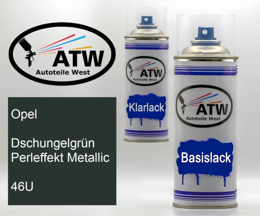 Opel, Dschungelgrün Perleffekt Metallic, 46U: 400ml Sprühdose + 400ml Klarlack - Set, von ATW Autoteile West.